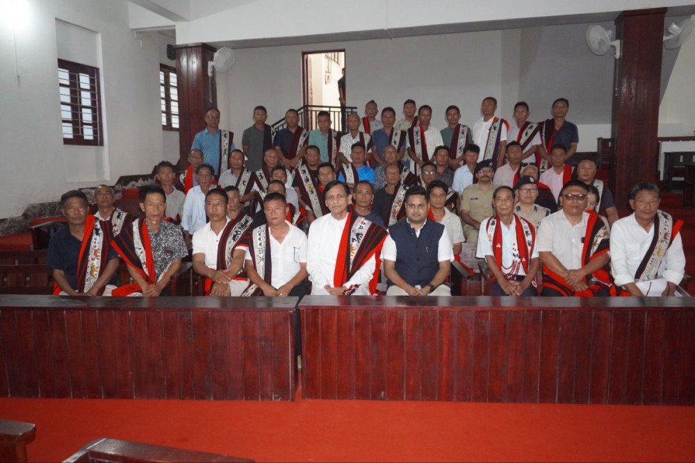 Union Minister of State for Home Affairs Nityanand Rai along with Council Members of Ungma Village, Mokokchung during his visit to the village on July 5. (DIPR Photo)
